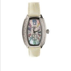SwissTraditionTonneau Crystal Accented White Watch